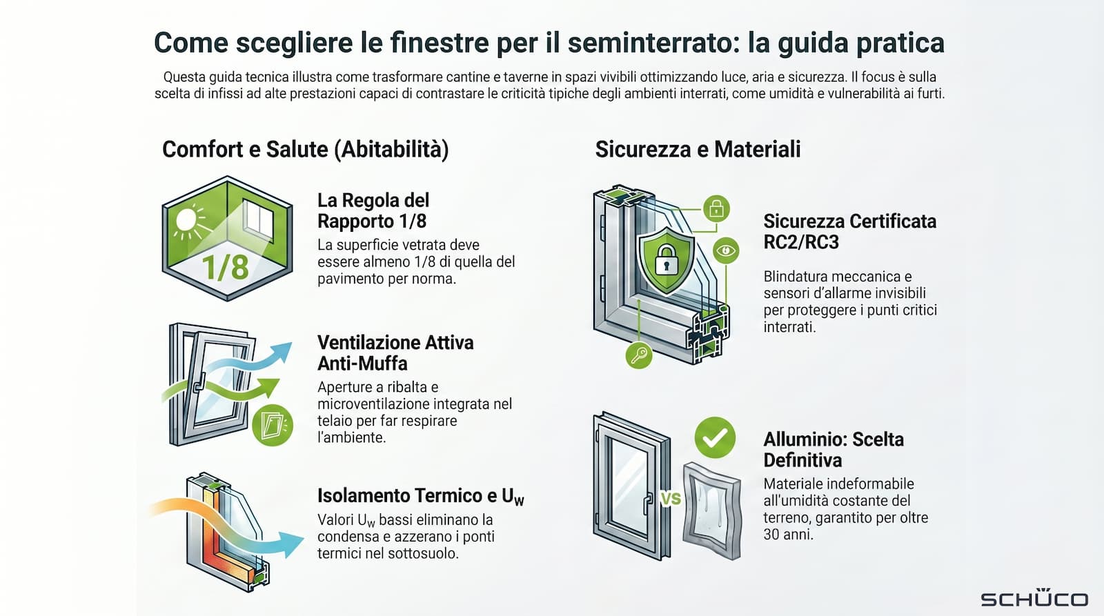 Finestre per seminterrato o taverna: i consigli di Schüco 2 Come scegliere le finestre per seminterrato